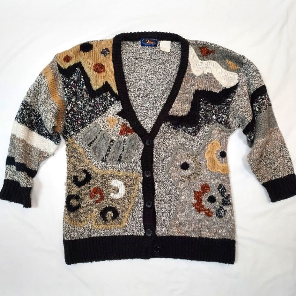 Vintage 20 Ans by Mariea Kim Wool Blend Mixed Media Cardigan M/L